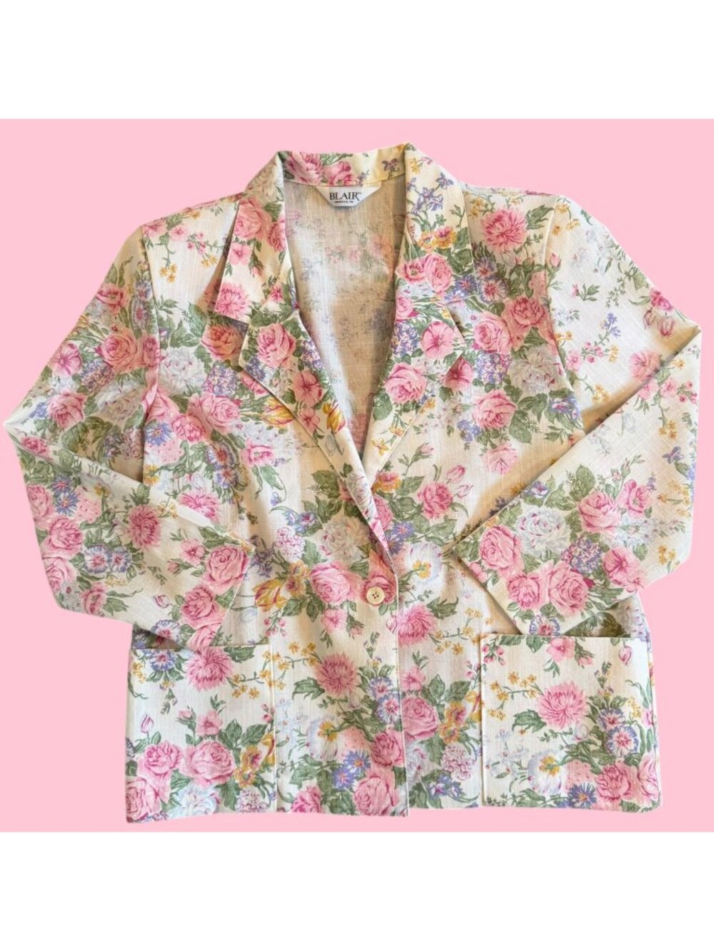 Vintage Blair All-Over Whimsy Romantic Floral Print Blazer Jacket